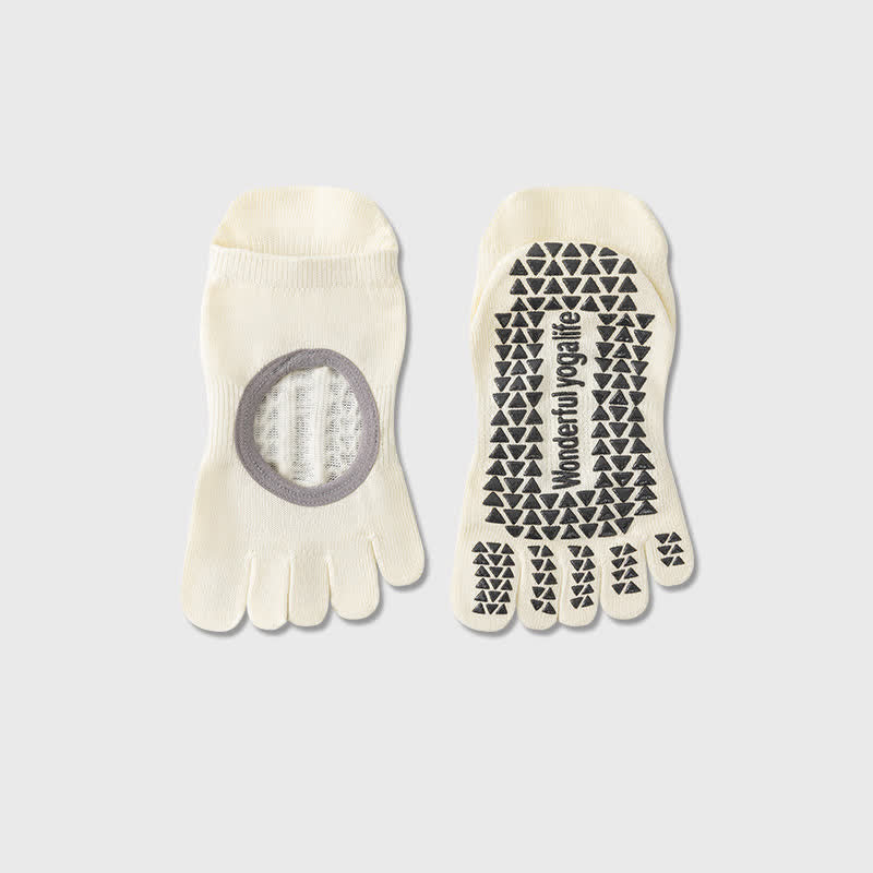 Chaussettes de yoga antidérapantes à cinq orteils (2 paires) - Beige - 40(US2-7) - image 6