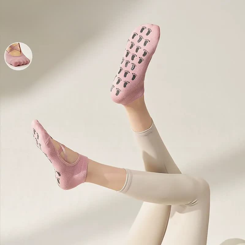 Chaussettes de yoga antidérapantes à sangles croisées (2 paires) - Rose - EU35-41 (US2-7,5) - image 1