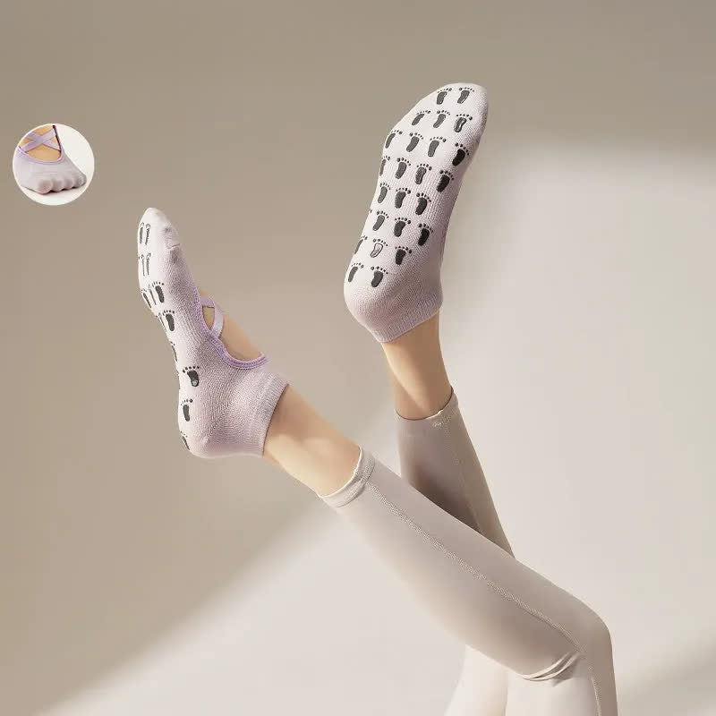 Chaussettes de yoga antidérapantes à sangles croisées (2 paires) - Violet clair - EU35-41 (US2-7,5) - image 4