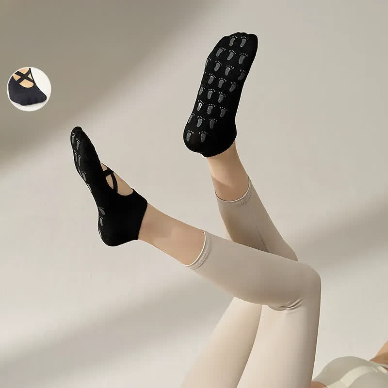 Chaussettes de yoga antidérapantes à sangles croisées (2 paires) - Noir - EU35-41 (US2-7,5) - image 2