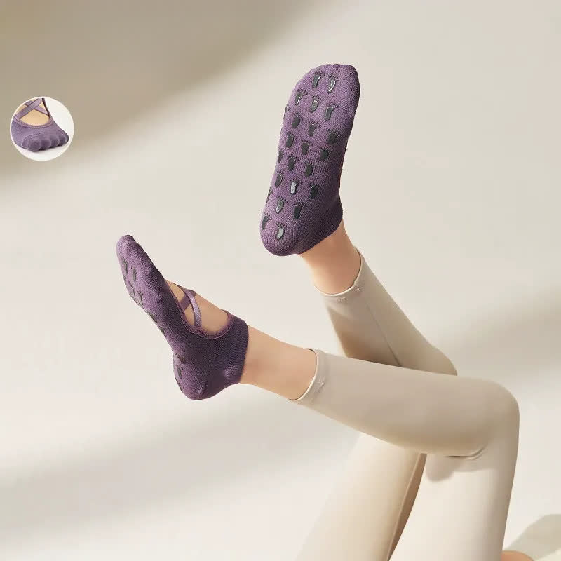 Chaussettes de yoga antidérapantes à sangles croisées (2 paires) - Violet - EU35-41 (US2-7,5) - image 3