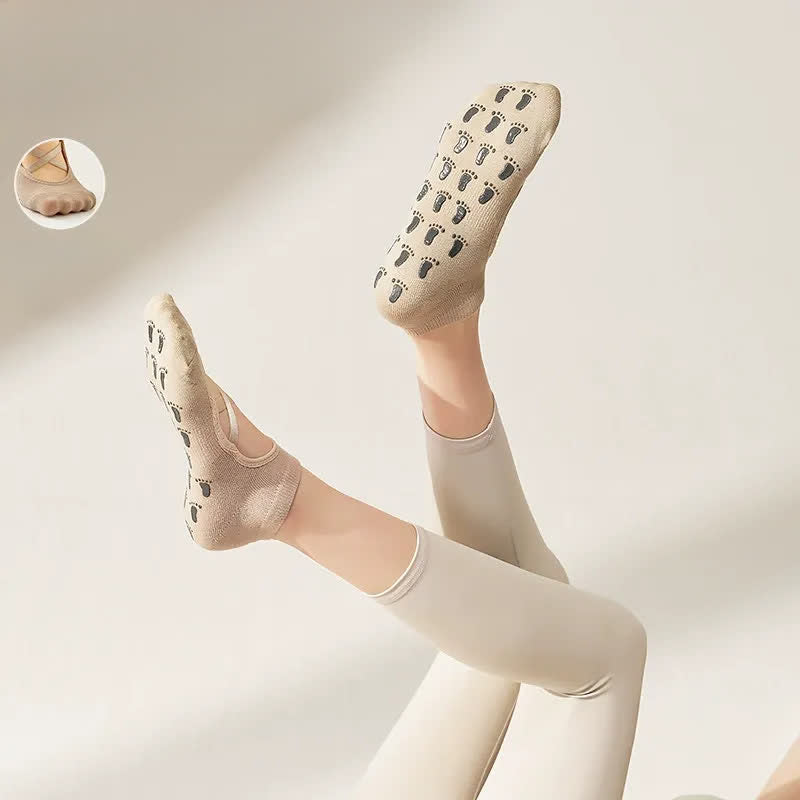 Chaussettes de yoga antidérapantes à sangles croisées (2 paires) - Kaki - EU35-41 (US2-7,5) - image 5