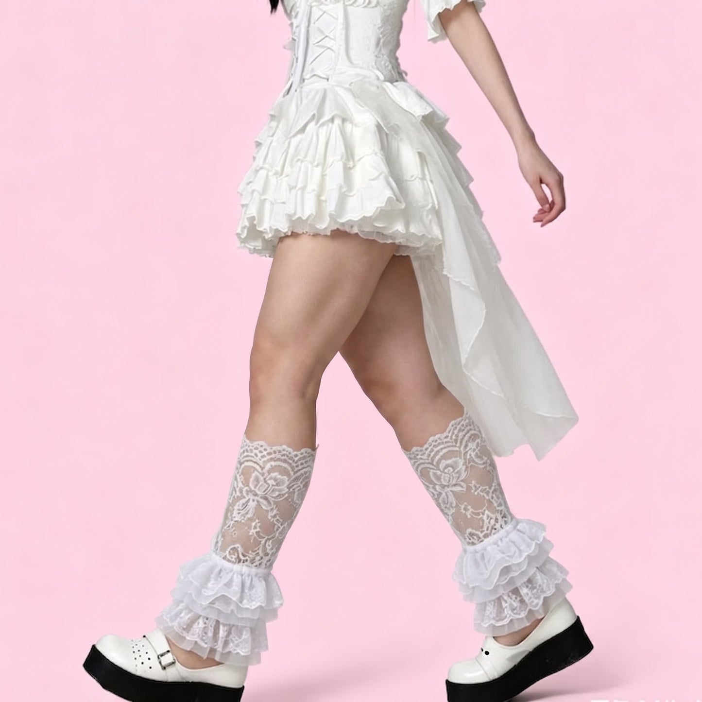 Chaussettes gothiques à volants en dentelle (2 paires) - Blanc-D2 - One Size - image 1