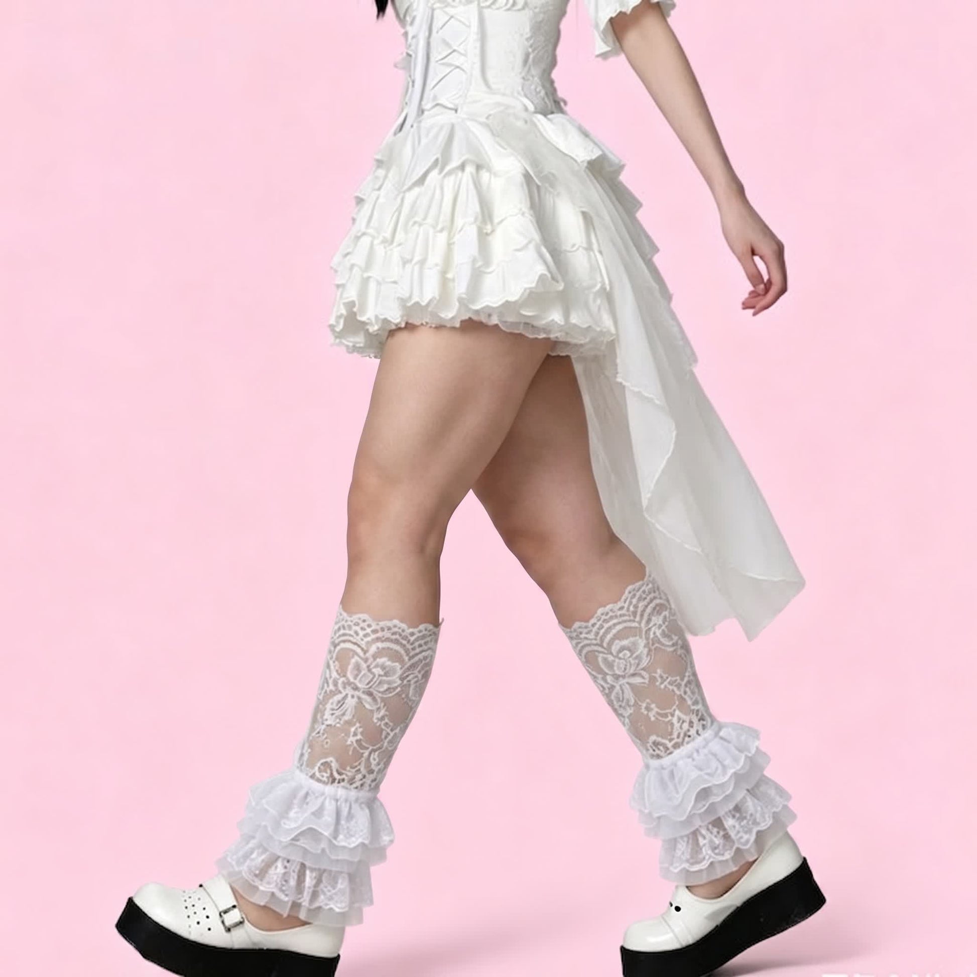 Chaussettes gothiques à volants en dentelle (2 paires) - Blanc-D2 - One Size - image 1