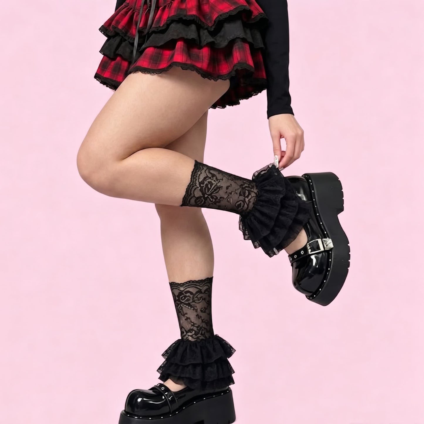 Chaussettes gothiques à volants en dentelle (2 paires) - Noir-D2 - One Size - image 3