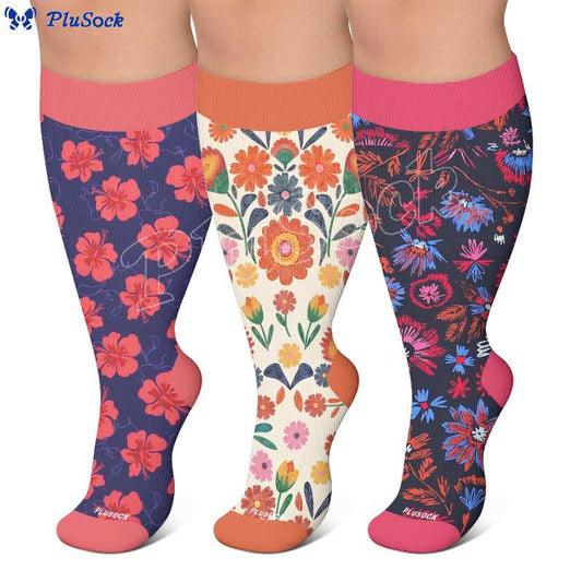 Chaussettes de compression grandes tailles à imprimé floral lumineux - image 0