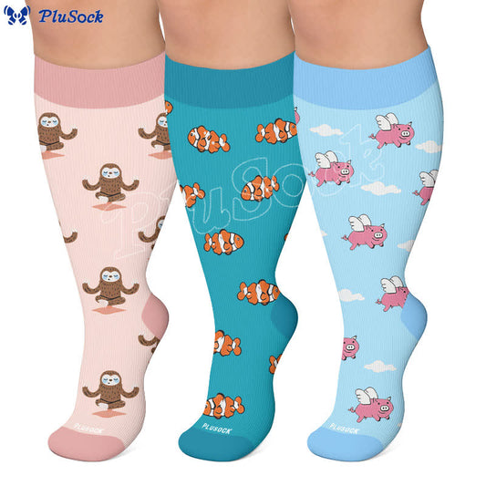 Chaussettes de compression grandes tailles à motifs paresseux, poisson-clown et cochon - image 0