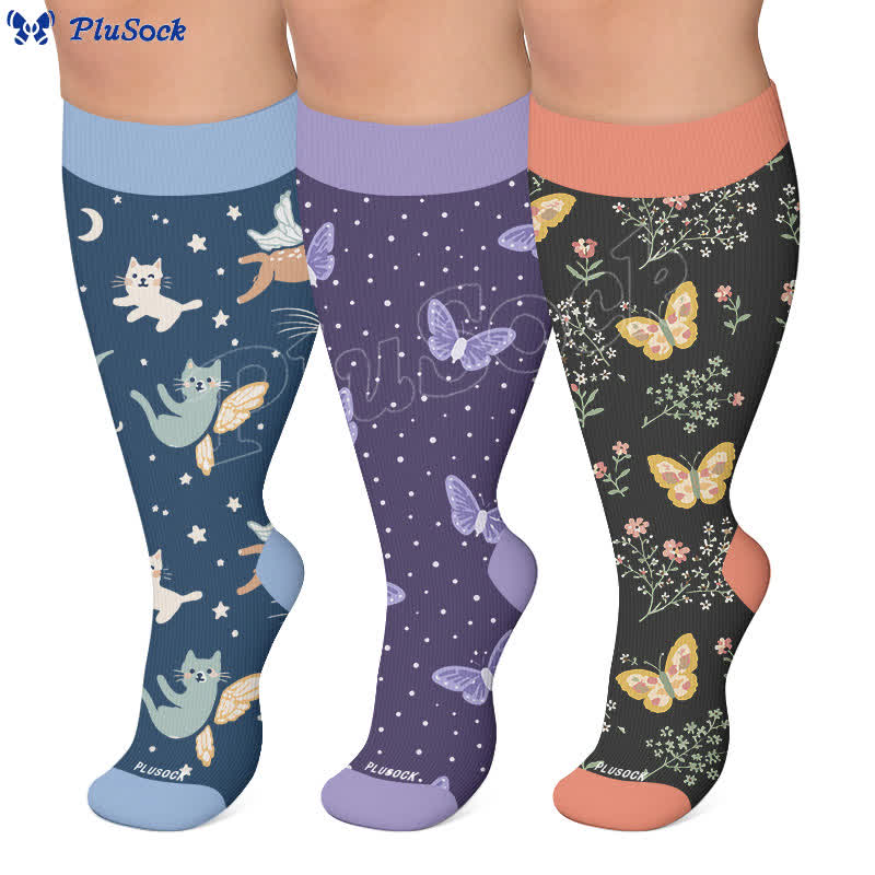 Chaussettes de compression papillon Dreamy Cats grandes tailles - image 0