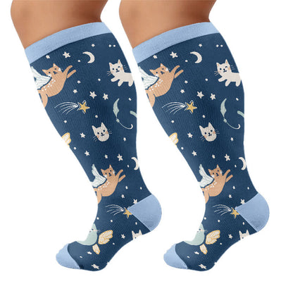 Chaussettes de compression papillon Dreamy Cats grandes tailles - Bleu (1 paire) - 4XL - image 8