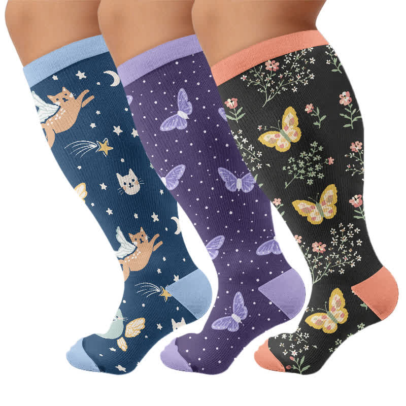 Chaussettes de compression papillon Dreamy Cats grandes tailles - Multicolore (3 paires) - 4XL - image 4