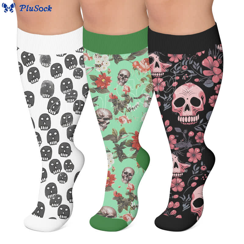 Chaussettes de compression grandes tailles à motif tête de mort mixte - image 0