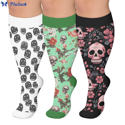 Chaussettes de compression grandes tailles à motif tête de mort mixte - image 0