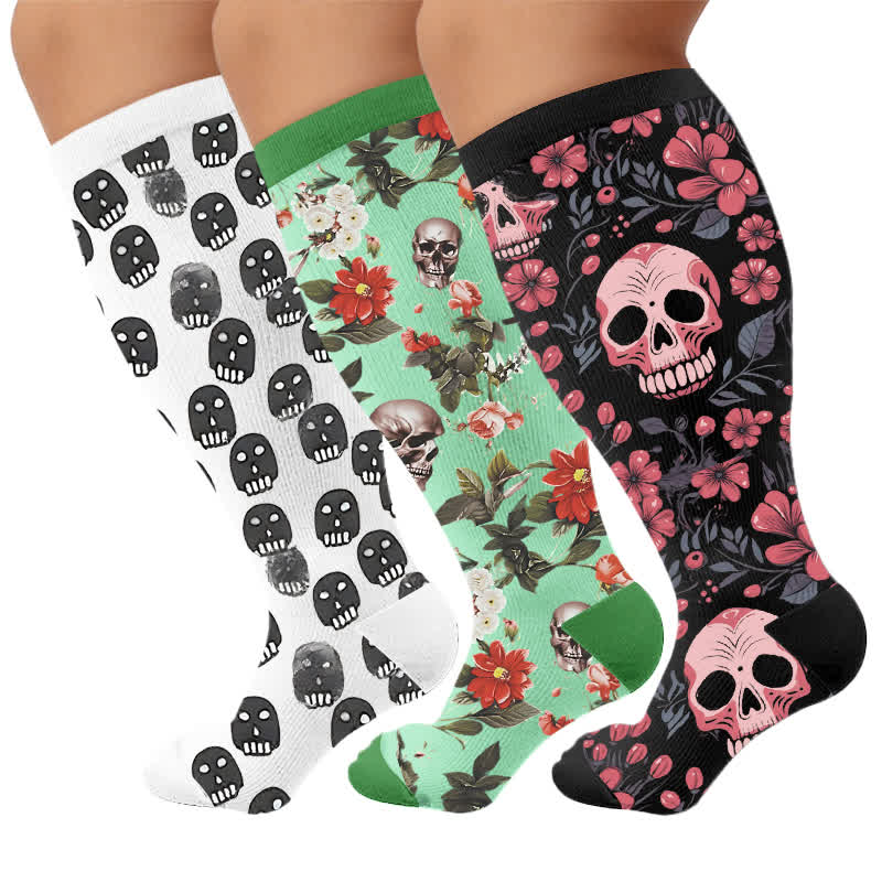 Chaussettes de compression grandes tailles à motif tête de mort mixte - Multicolore (3 paires) - 4XL - image 4