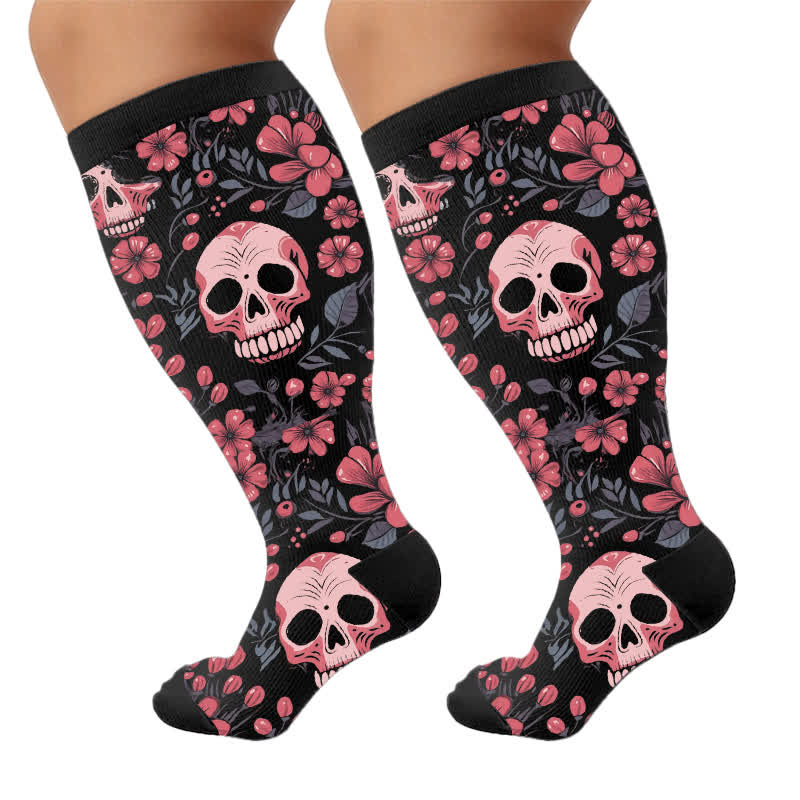 Chaussettes de compression grandes tailles à motif tête de mort mixte - Noir (1 paire) - 4XL - image 10