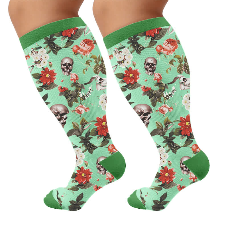 Chaussettes de compression grandes tailles à motif tête de mort mixte - Vert (1 paire) - 4XL - image 9