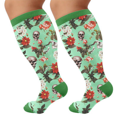 Chaussettes de compression grandes tailles à motif tête de mort mixte - Vert (1 paire) - 4XL - image 9