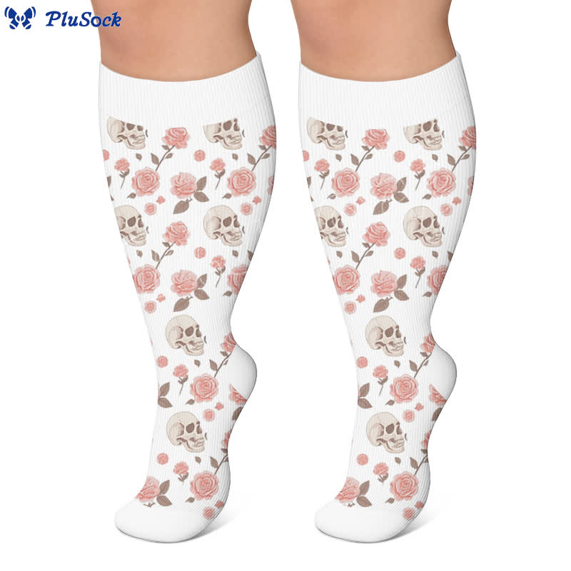Chaussettes de compression grandes tailles Olive Skull Floral à motif de crâne - image 6