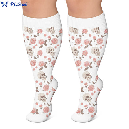 Chaussettes de compression grandes tailles Olive Skull Floral à motif de crâne - image 6