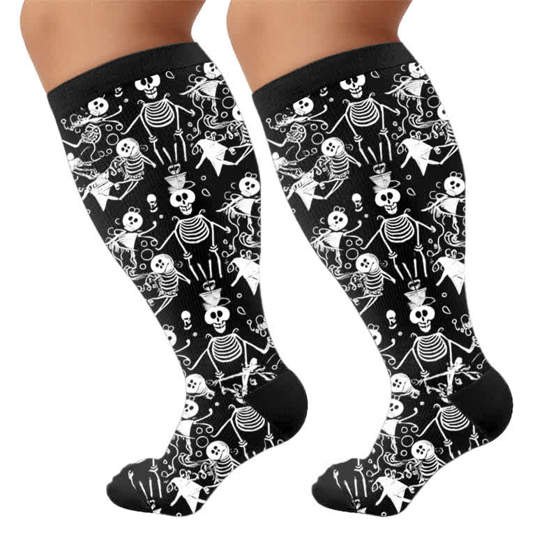 Chaussettes de compression grandes tailles Olive Skull Floral à motif de crâne - Noir (1 paire) - 4XL - image 10