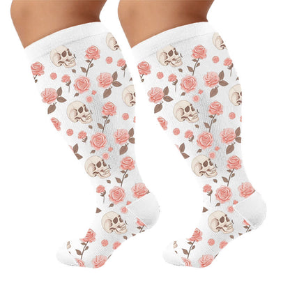 Chaussettes de compression grandes tailles Olive Skull Floral à motif de crâne - Blanc (1 paire) - 4XL - image 9