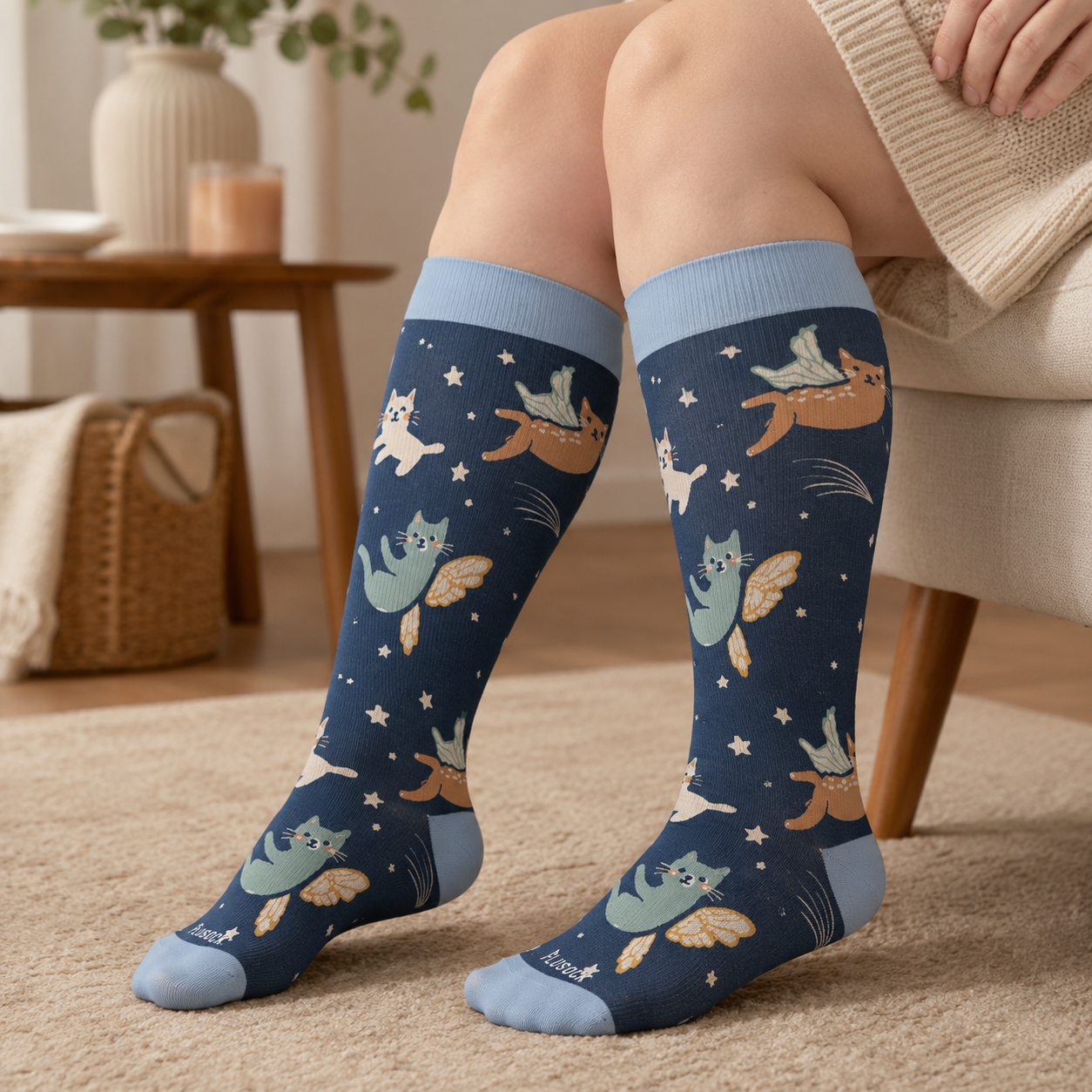 Chaussettes de compression papillon Dreamy Cats grandes tailles - image 2