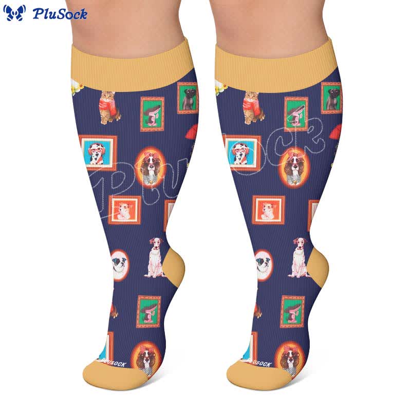 Chaussettes de compression grandes tailles à motif chat et fleurs - image 7