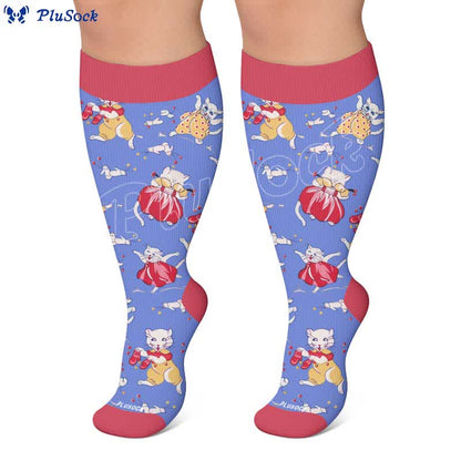 Chaussettes de compression grandes tailles à motif chat et fleurs - image 6