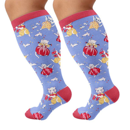 Chaussettes de compression grandes tailles à motif chat et fleurs - Rouge (1 paire) - 4XL - image 9