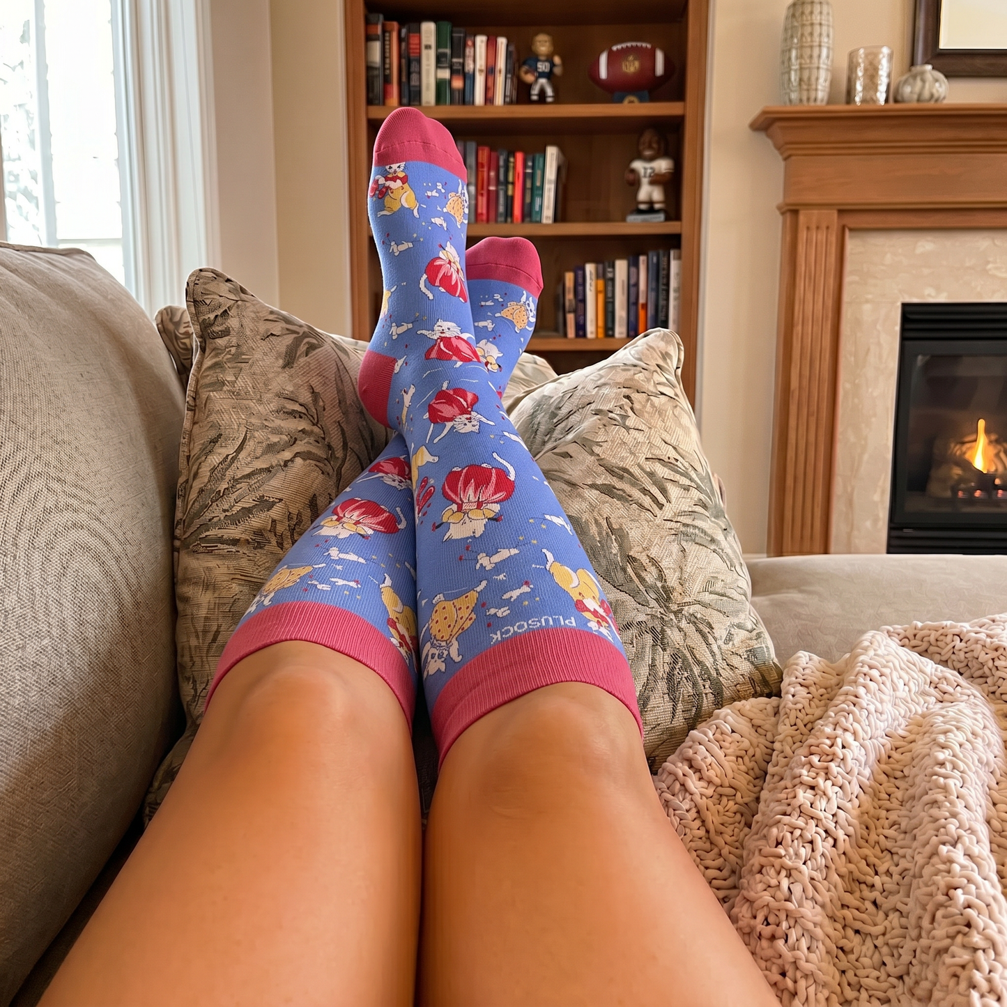 Chaussettes de compression grandes tailles à motif chat et fleurs - image 2