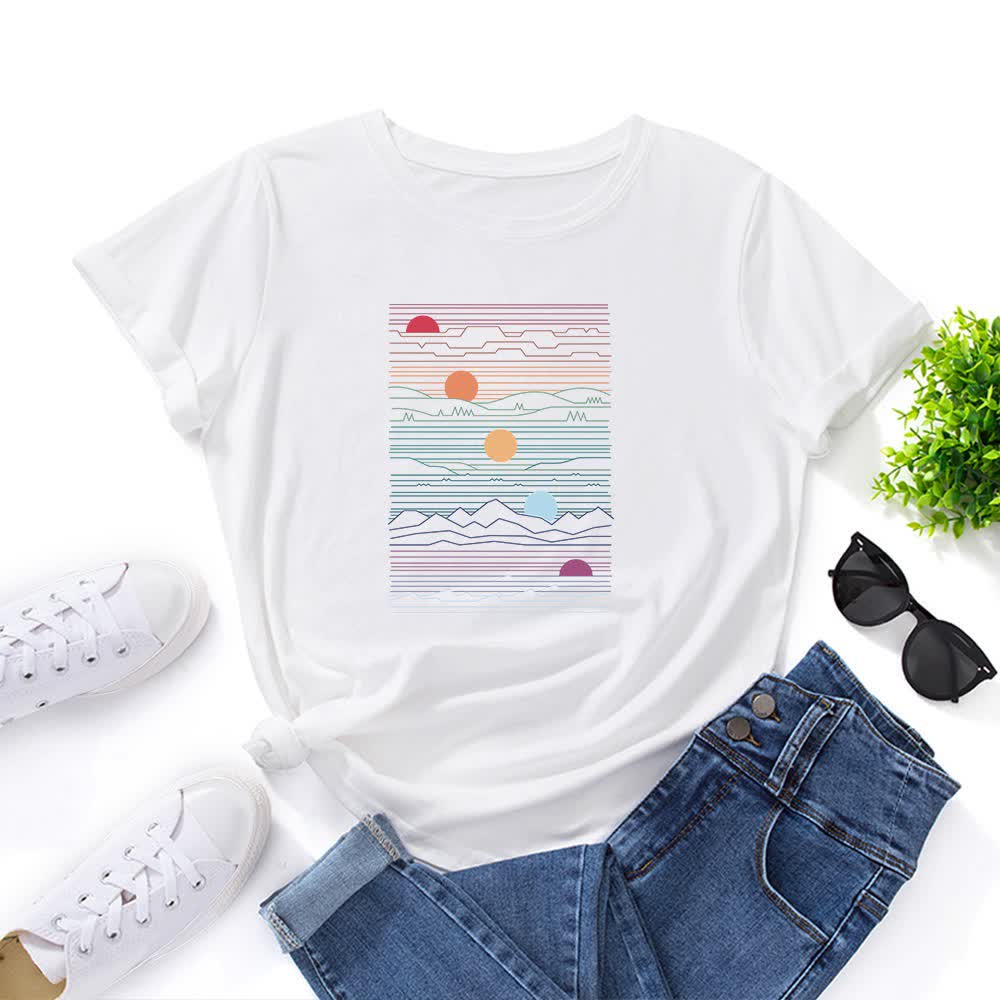 T-shirt imprimé coucher de soleil grande taille - Blanc - 5XL - image 2