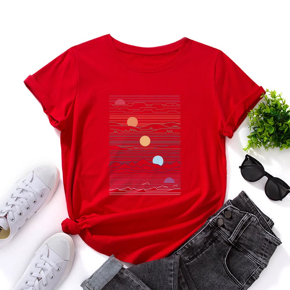 T-shirt imprimé coucher de soleil grande taille - Rouge - 5XL - image 4