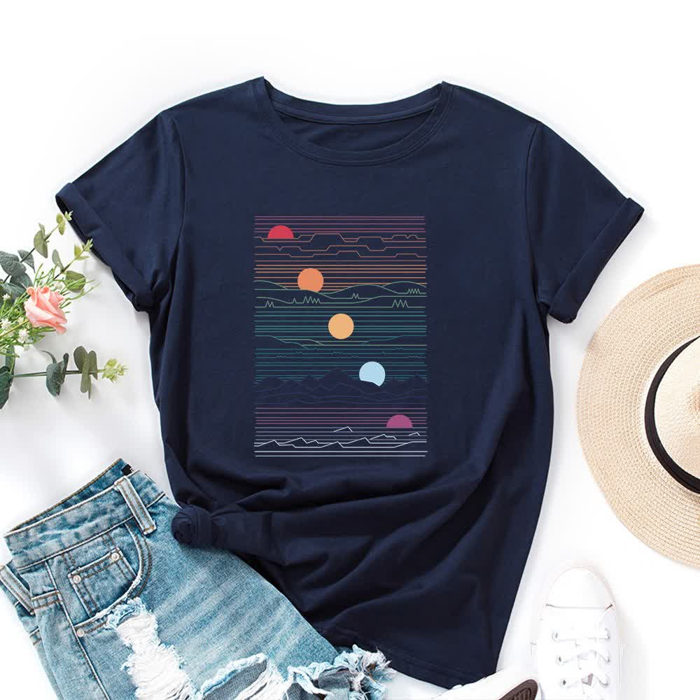 T-shirt imprimé coucher de soleil grande taille - Bleu marine - 5XL - image 8