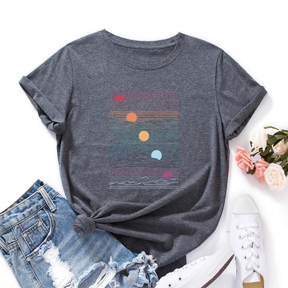 T-shirt imprimé coucher de soleil grande taille - Gris foncé - 5XL - image 1