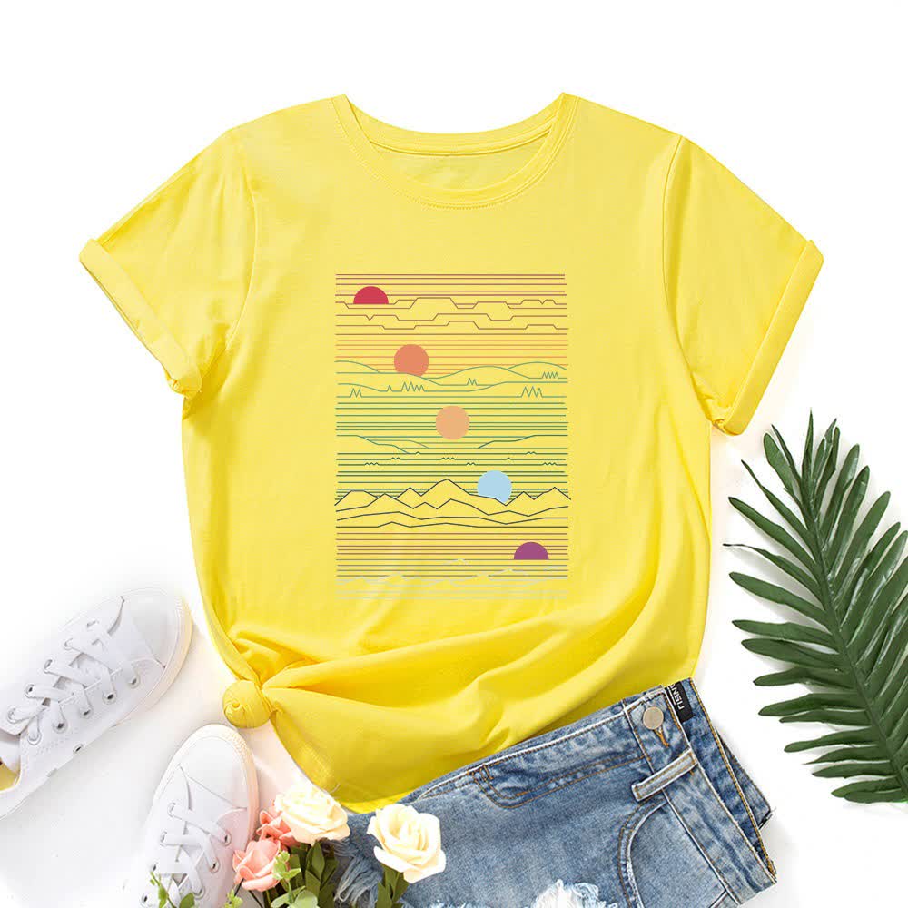 T-shirt imprimé coucher de soleil grande taille - Jaune - 5XL - image 11