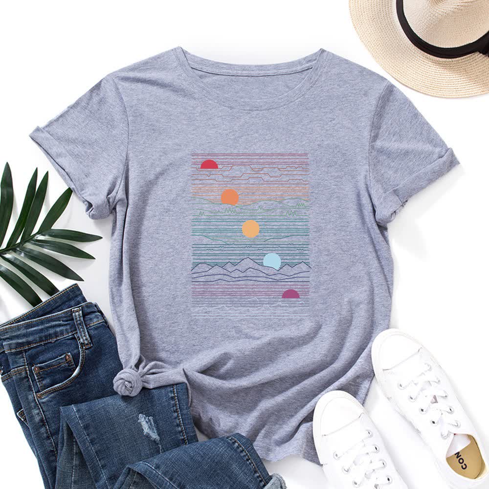 T-shirt imprimé coucher de soleil grande taille - Gris clair - 5XL - image 0