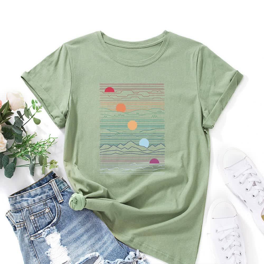 T-shirt imprimé coucher de soleil grande taille - Vert olive - 5XL - image 7