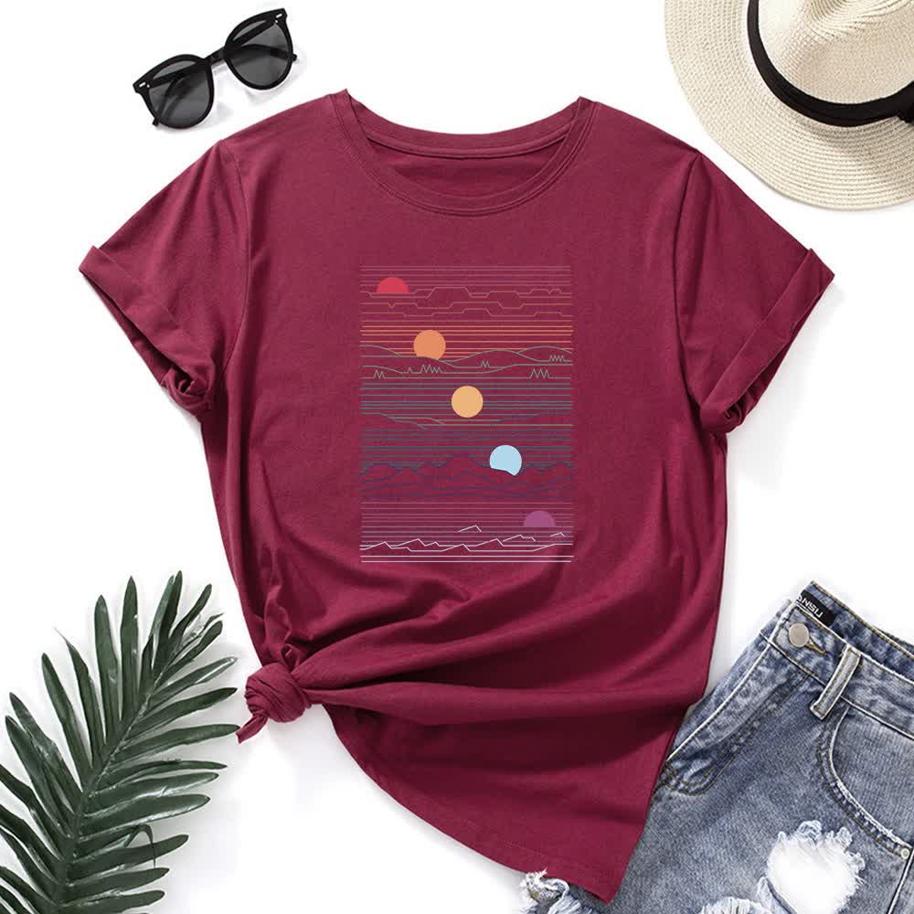 T-shirt imprimé coucher de soleil grande taille - Vin - 5XL - image 9