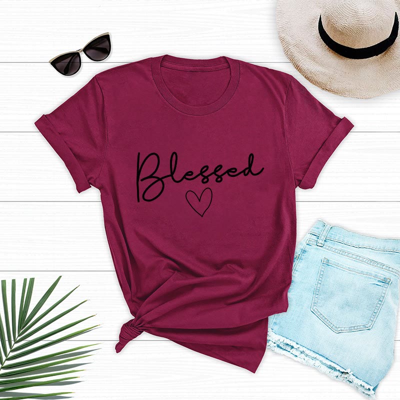 T-shirt grande taille en forme de cœur béni - Vin - 5XL - image 2