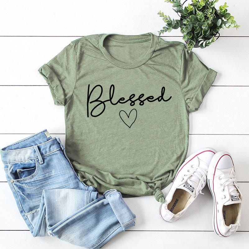T-shirt grande taille en forme de cœur béni - Vert olive - 5XL - image 4