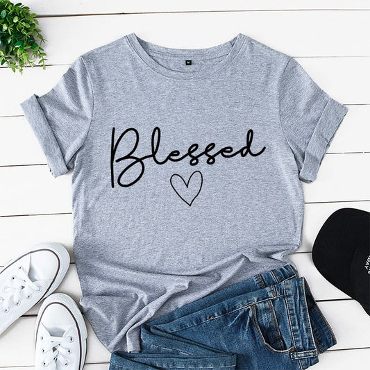 T-shirt grande taille en forme de cœur béni - Gris clair - 5XL - image 0