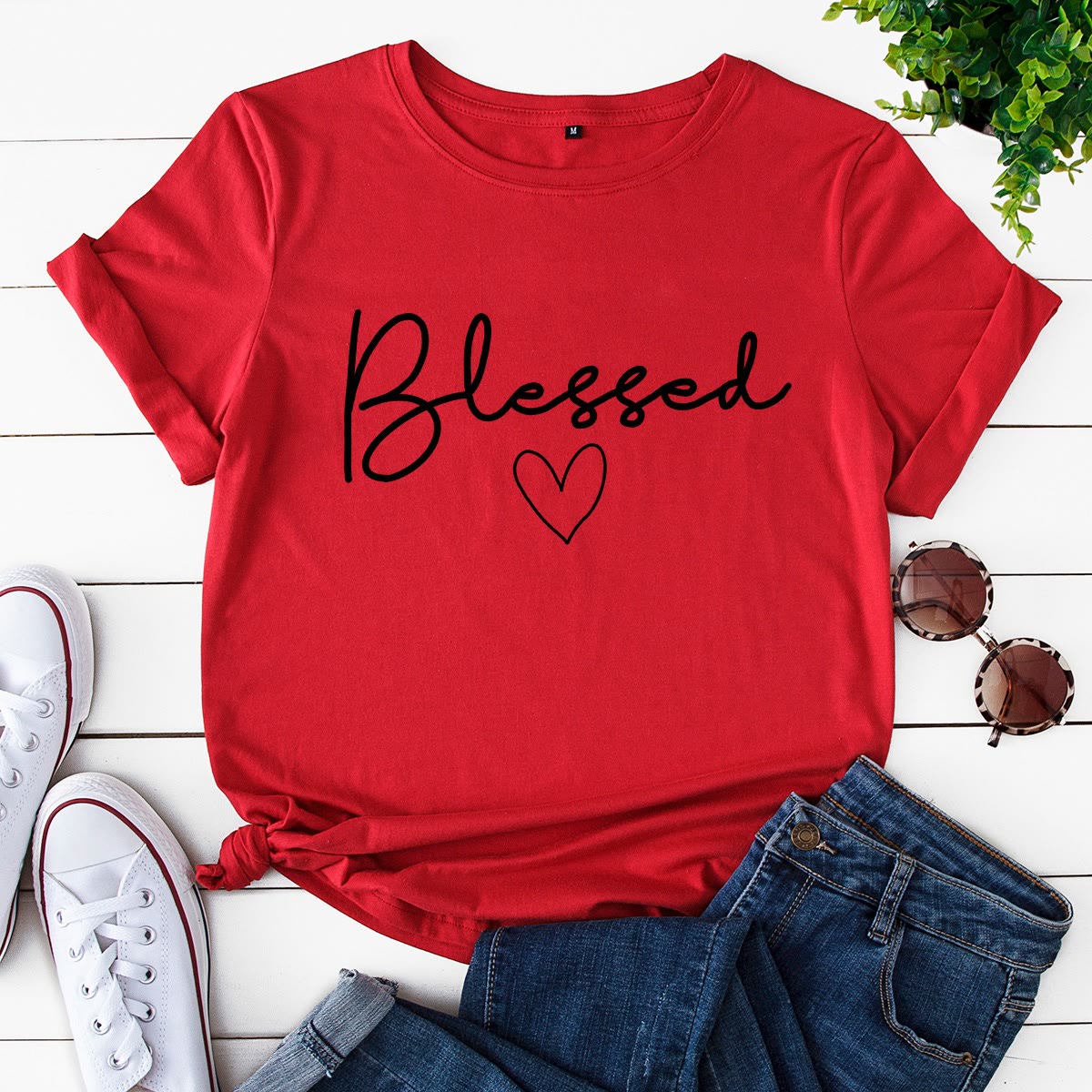 T-shirt grande taille en forme de cœur béni - Rouge - 5XL - image 6