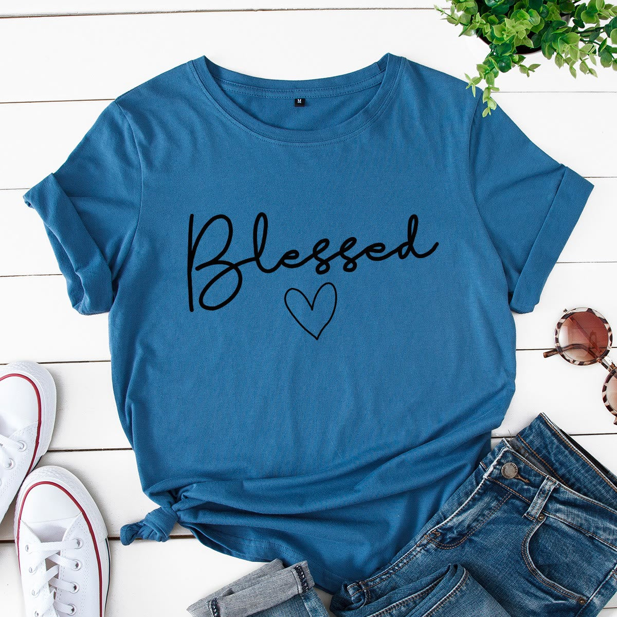 T-shirt grande taille en forme de cœur béni - Bleu royal - 5XL - image 7