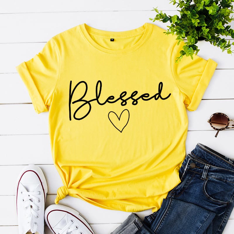 T-shirt grande taille en forme de cœur béni - Jaune - 5XL - image 1