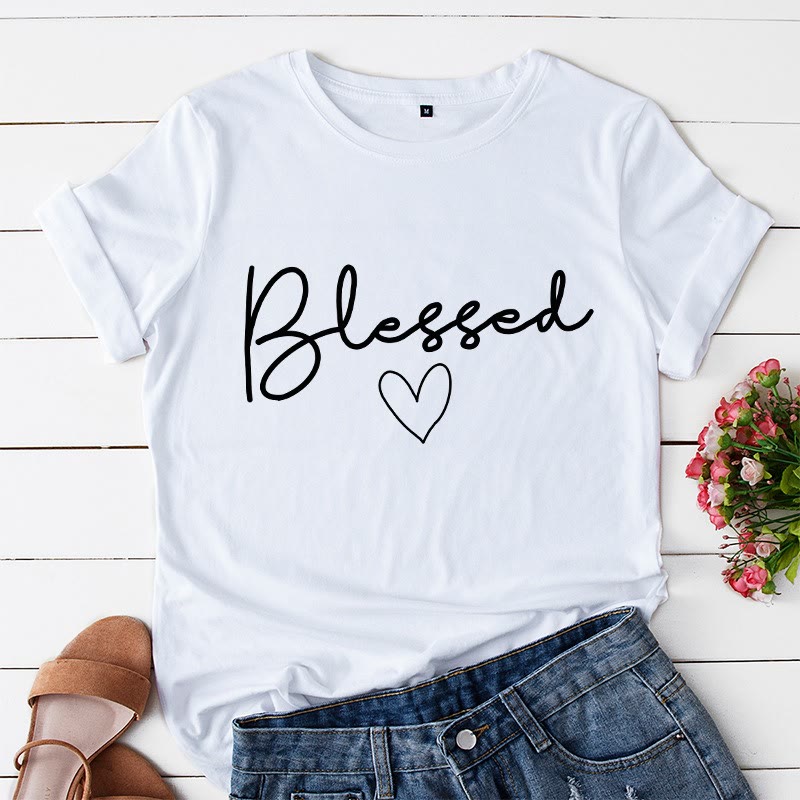 T-shirt grande taille en forme de cœur béni - Blanc - 5XL - image 9
