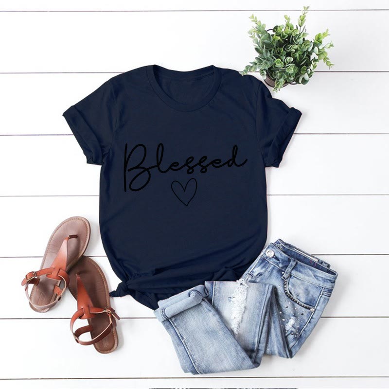 T-shirt grande taille en forme de cœur béni - Bleu marine - 5XL - image 8