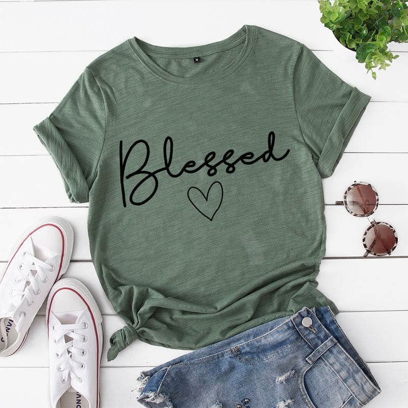 T-shirt grande taille en forme de cœur béni - Vert armée - 5XL - image 3