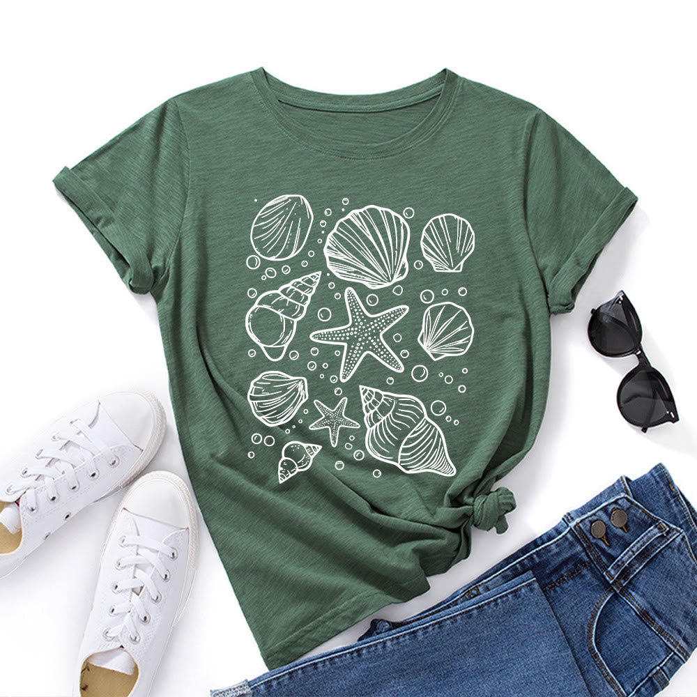 T-shirt imprimé coquillages grande taille - Vert armée - 5XL - image 0