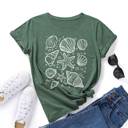 T-shirt imprimé coquillages grande taille - Vert armée - 5XL - image 0