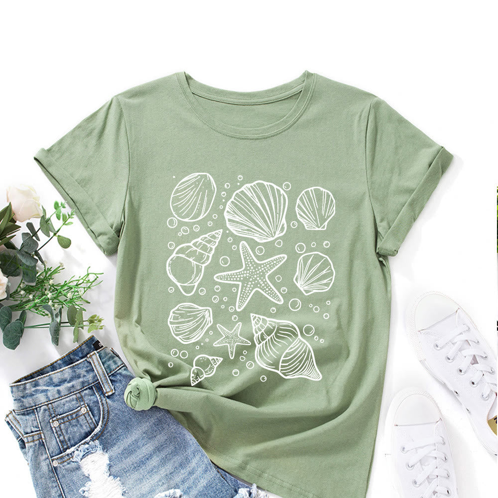 T-shirt imprimé coquillages grande taille - Vert olive - 5XL - image 1