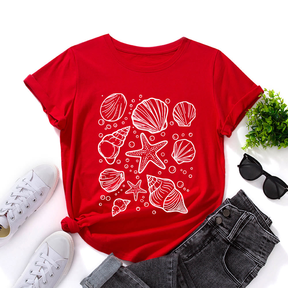 T-shirt imprimé coquillages grande taille - Rouge - 5XL - image 5